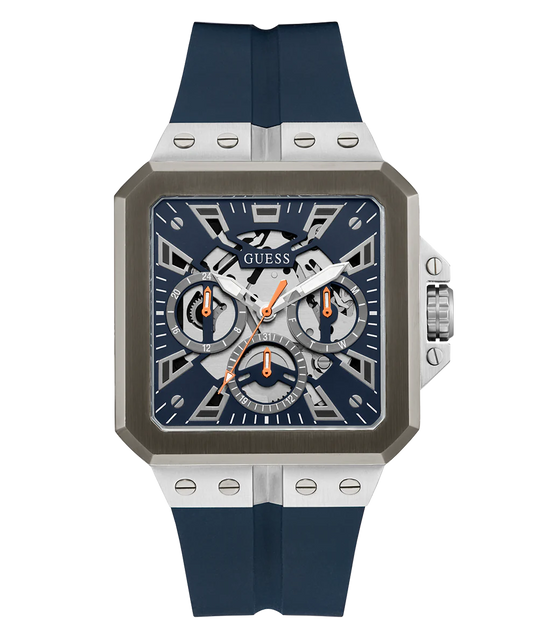 Guess Silver Tone Silicone Strap Men's Multi Functions Watch- GW0637G1