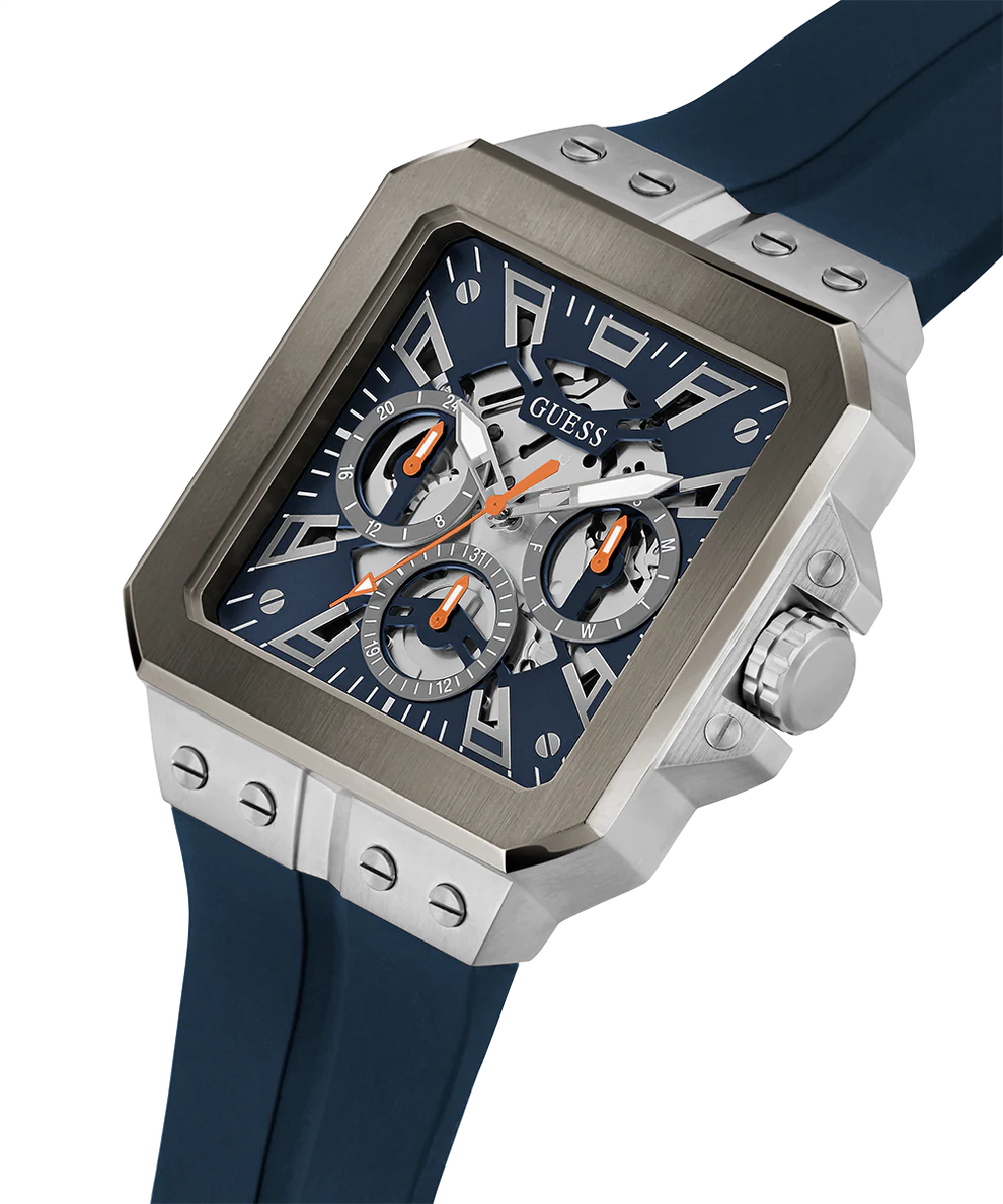 Guess Silver Tone Silicone Strap Men's Multi Functions Watch- GW0637G1