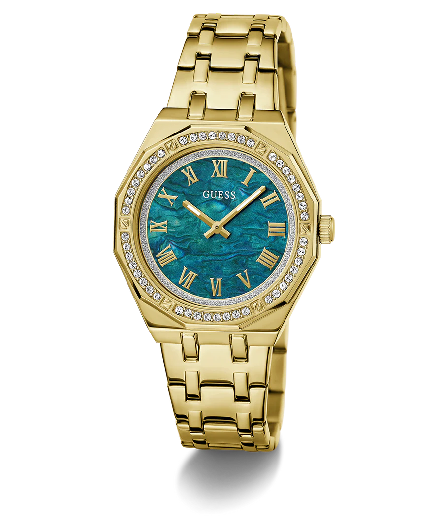 Guess Gold Tone Green Dial Ladies Watch- GW0770L2