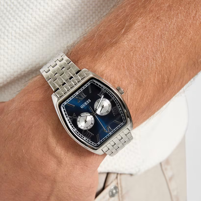 Guess Silver Tone Blue Dial Men's Watch - GW0975G1