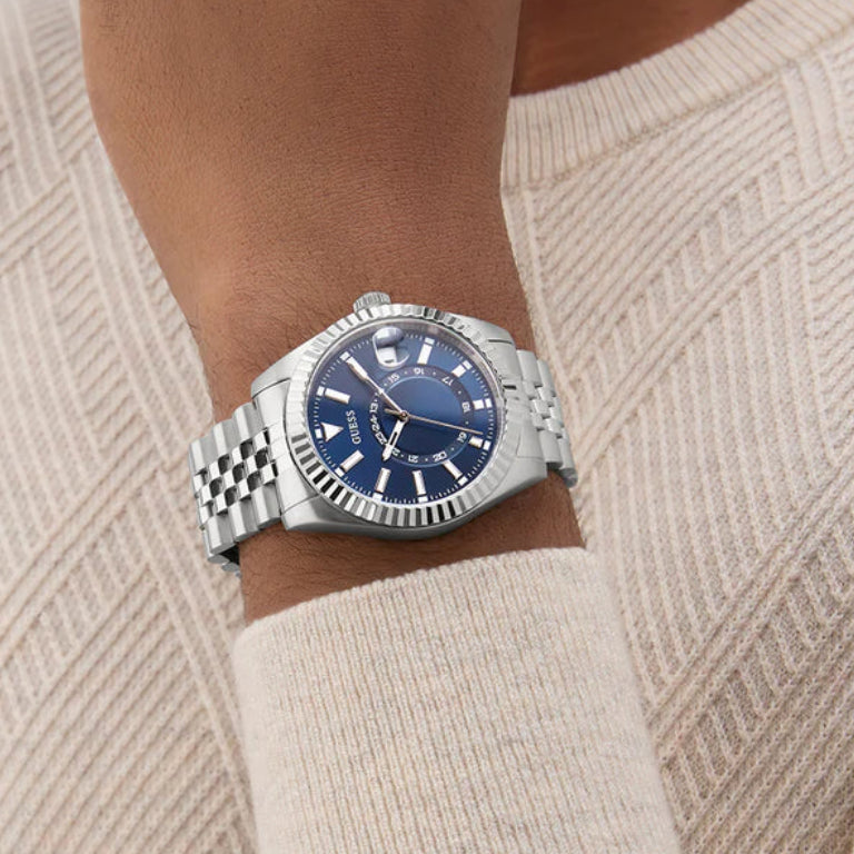 GUESS Jaden Blue Dial Silver Tone Multi-function Men's Watch - GW0977G1