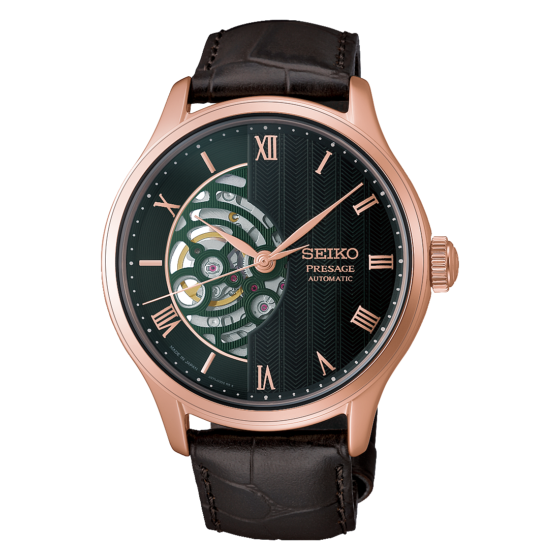 Seiko Presage Japanese Gardens Green Dial 41.8mm Open Heart Men's Watch - HCB007