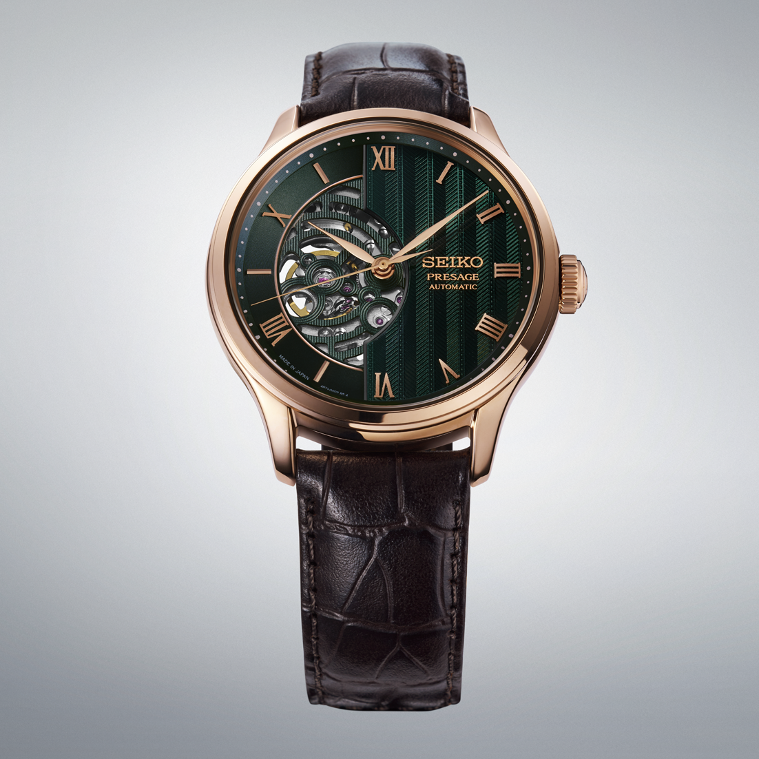 Seiko Presage Japanese Gardens Green Dial 41.8mm Open Heart Men's Watch - HCB007