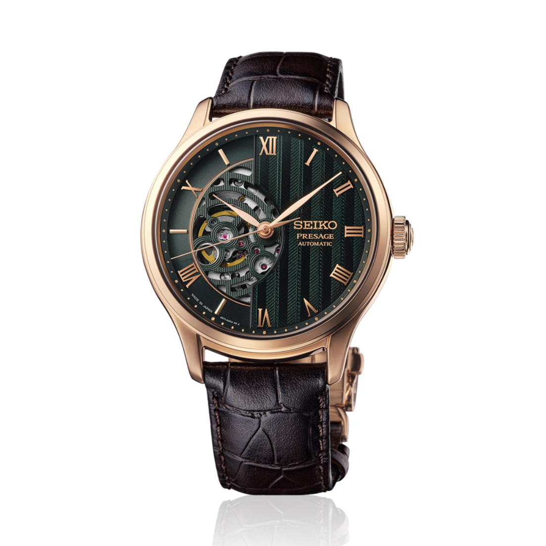 Seiko Presage Japanese Gardens Green Dial 41.8mm Open Heart Men's Watch - HCB007