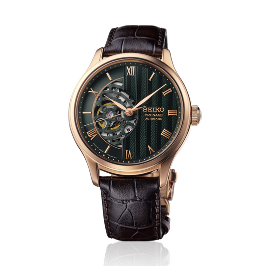 Seiko Presage Japanese Gardens Green Dial 41.8mm Open Heart Men's Watch - HCB007