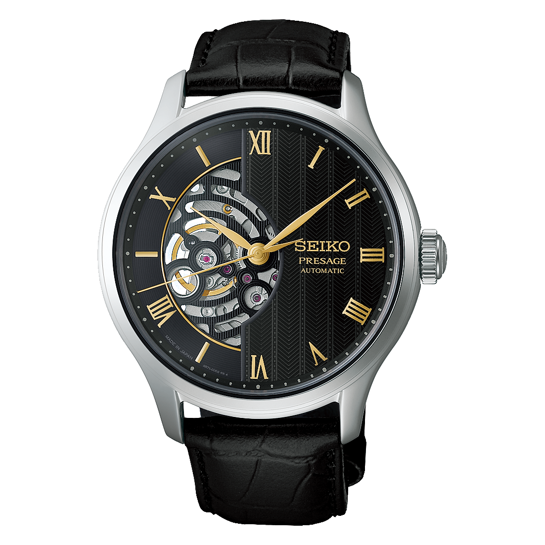Seiko Presage Japanese Gardens Black Dial 41.8mm Open Heart Men's Watch - HCB008