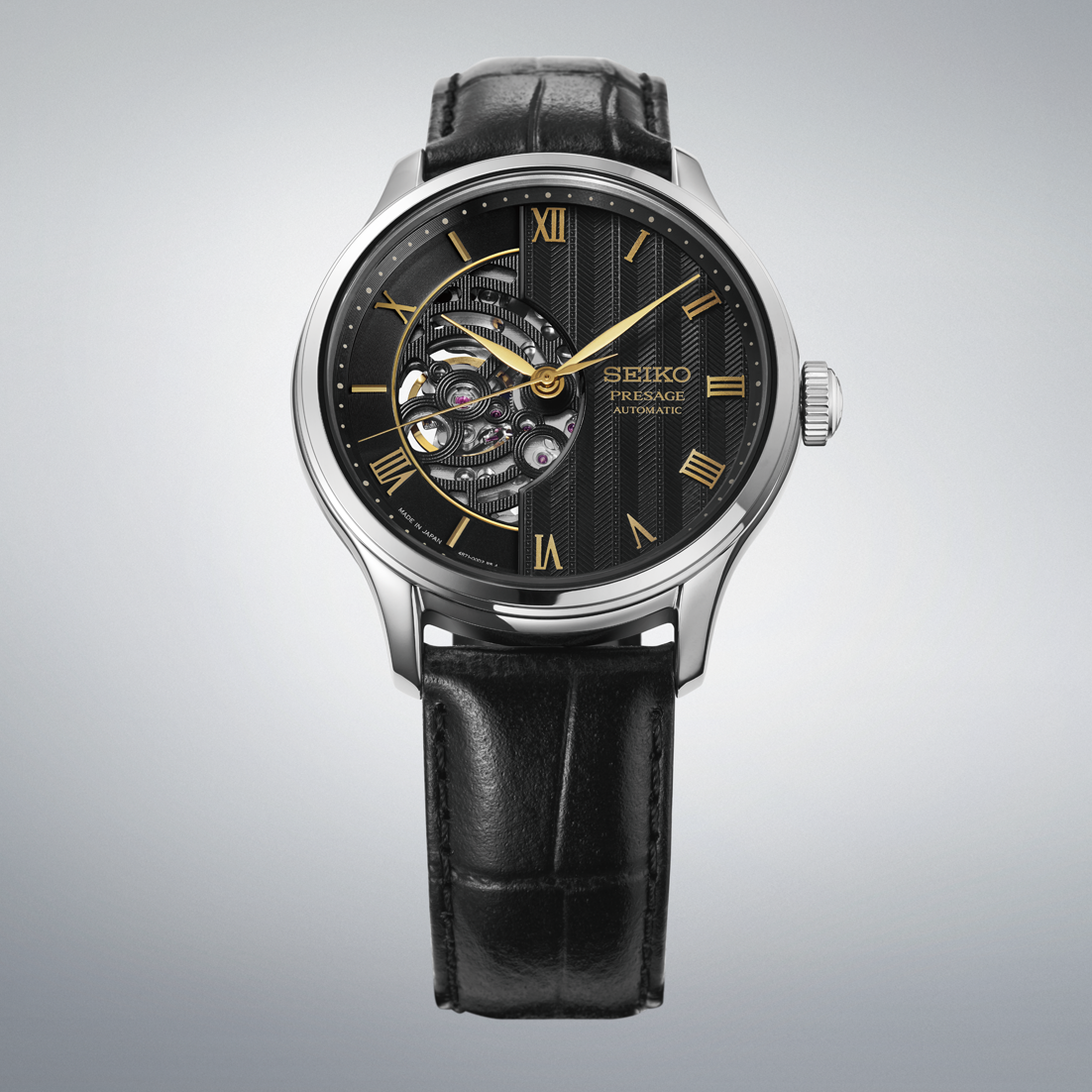 Seiko Presage Japanese Gardens Black Dial 41.8mm Open Heart Men's Watch - HCB008