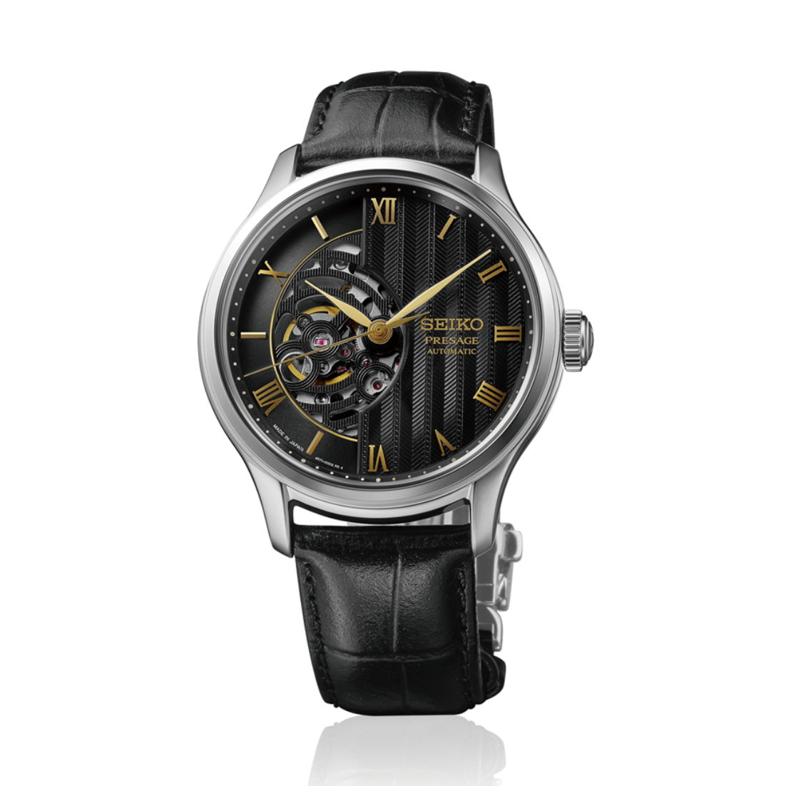 Seiko Presage Japanese Gardens Black Dial 41.8mm Open Heart Men's Watch - HCB008