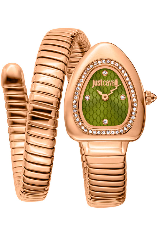 Just Cavalli Signature Snake GREEN Dial Ladies Watch -  JC1L249M0045