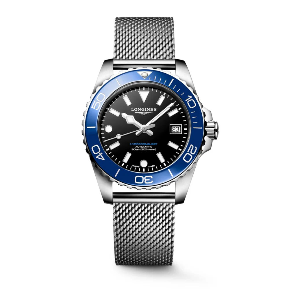 Longines HYDROCONQUEST Automatic Black Dial Ceramic Blue Bezel 39mm Men's Watch - L37794906