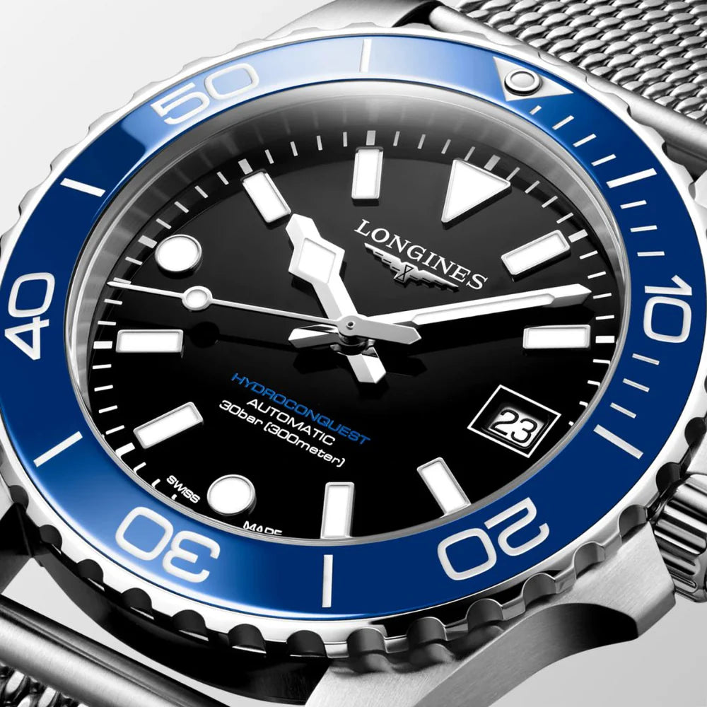 Longines HYDROCONQUEST Automatic Black Dial Ceramic Blue Bezel 39mm Men's Watch - L37794906