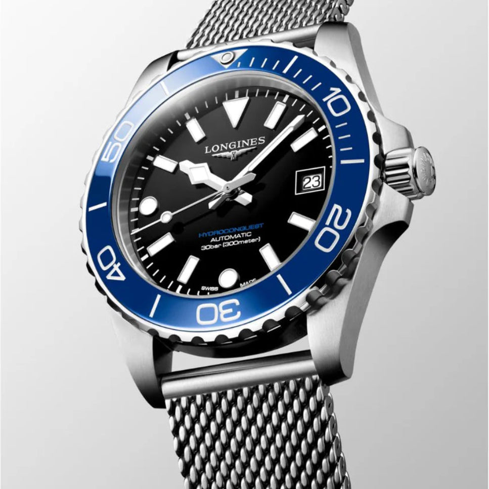 Longines HYDROCONQUEST Automatic Black Dial Ceramic Blue Bezel 39mm Men's Watch - L37794906