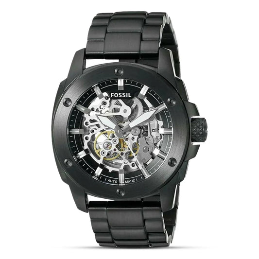 Fossil Black Skeleton Dial Men's Mechanical Watch- ME3080