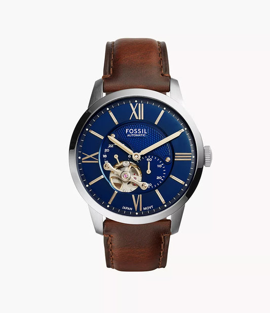 Fossil Townsman Blue Dial Brown Leather Strap Men's Mechanical Watch- ME3110