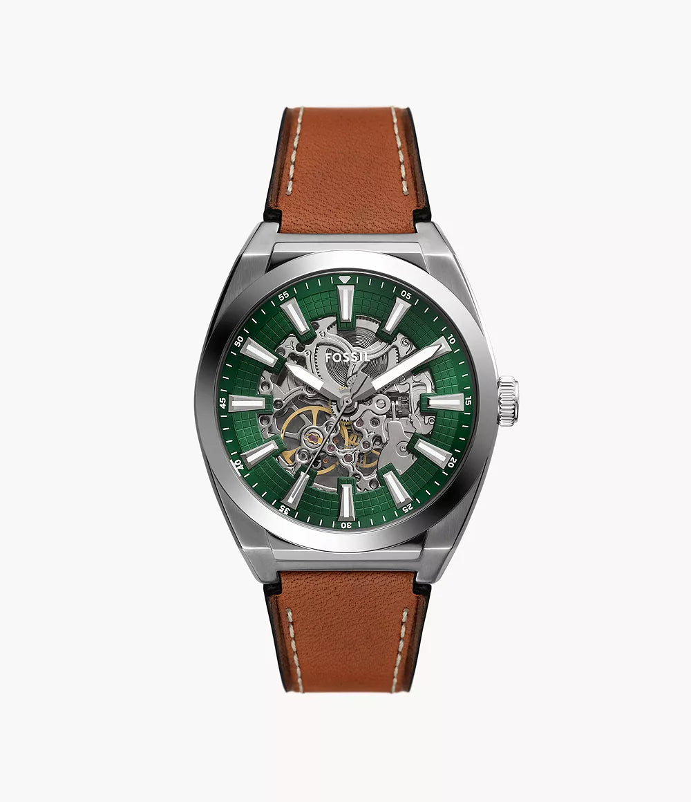 Fossil Everett Automatic Brown Leather Green Dial Men's Watch - ME3261