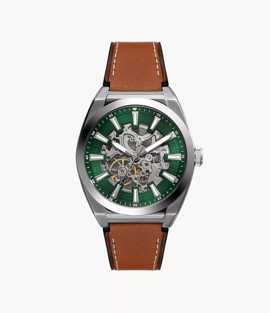 Fossil Everett Automatic Brown Leather Green Dial Men's Watch - ME3261