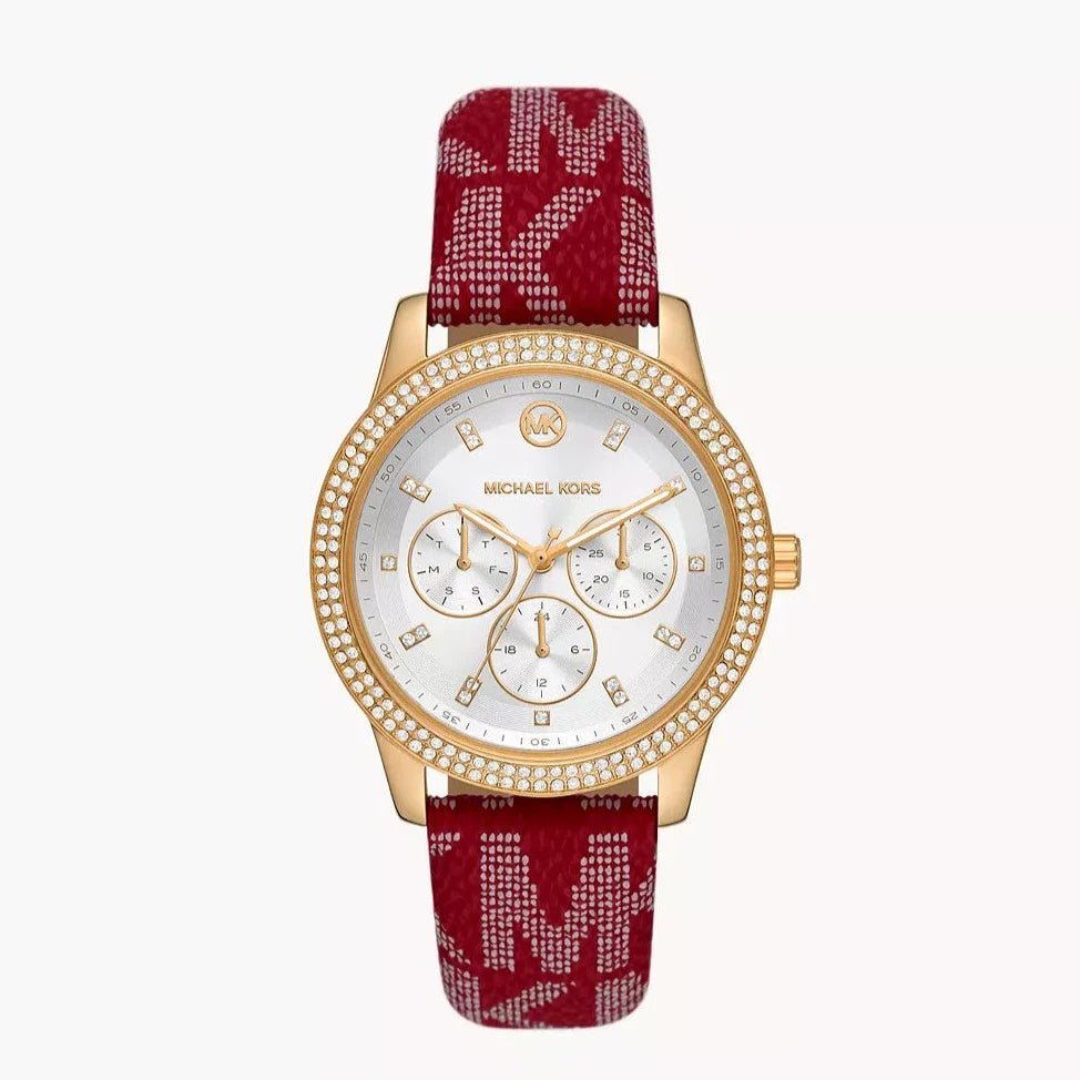 Michael Kors Tibby White Dial Red Leather Strap Ladies Watch - MK2975