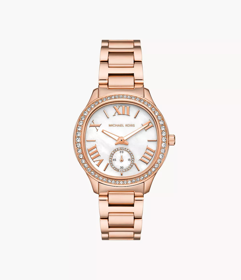 Michael Kors Sage Three Hand Rose Gold Ladies Watch- MK4806