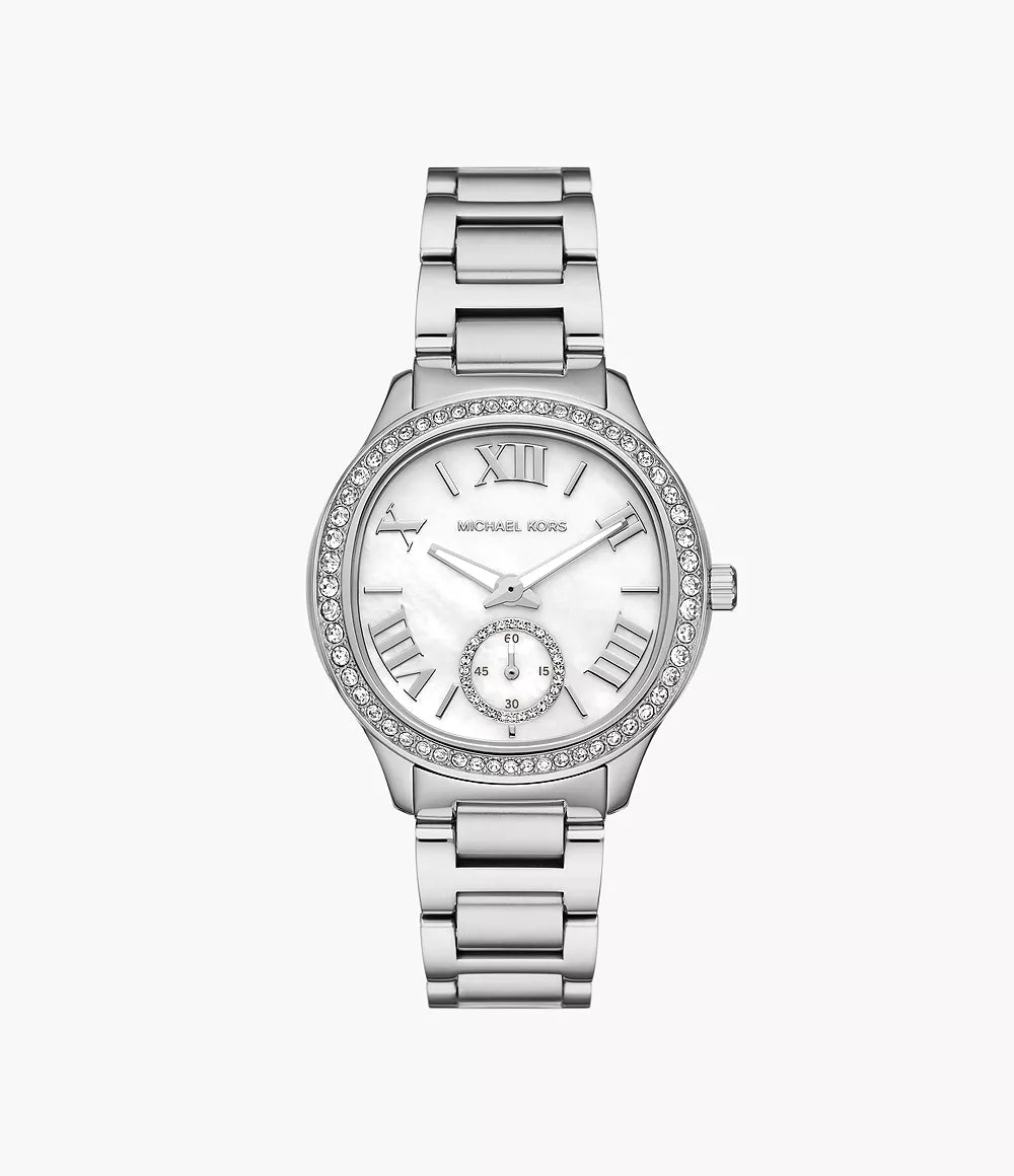 Michael Kors Sage Three hand Silver Stone Ladies Watch- MK4807