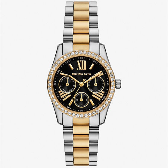 Michael Kors Mini Lexington Pavé Two-Tone Black Dial Ladies Watch - MK4925