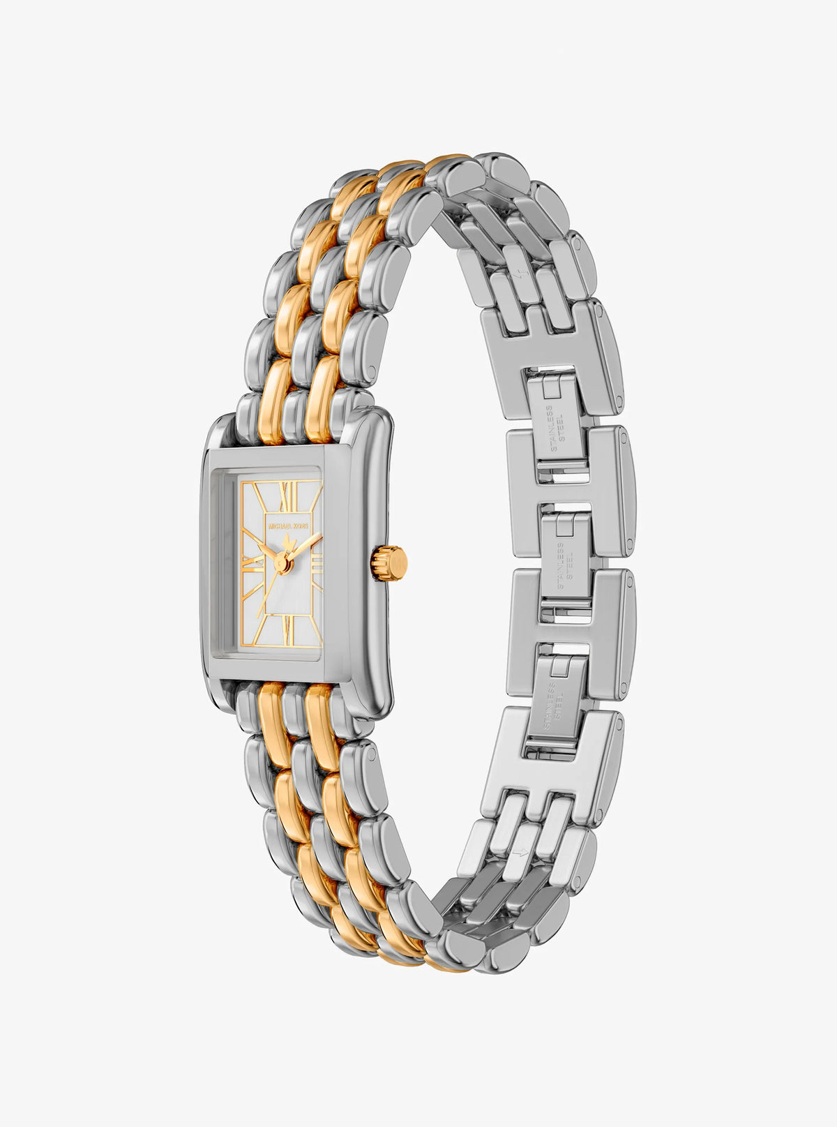 Michael Kors Rectangular Dial With Roman Numerals Petite Essex Two-Tone Ladies Watch -MK4999