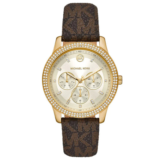Michael Kors White Dial Leather Strap Ladies Watch - MK6966