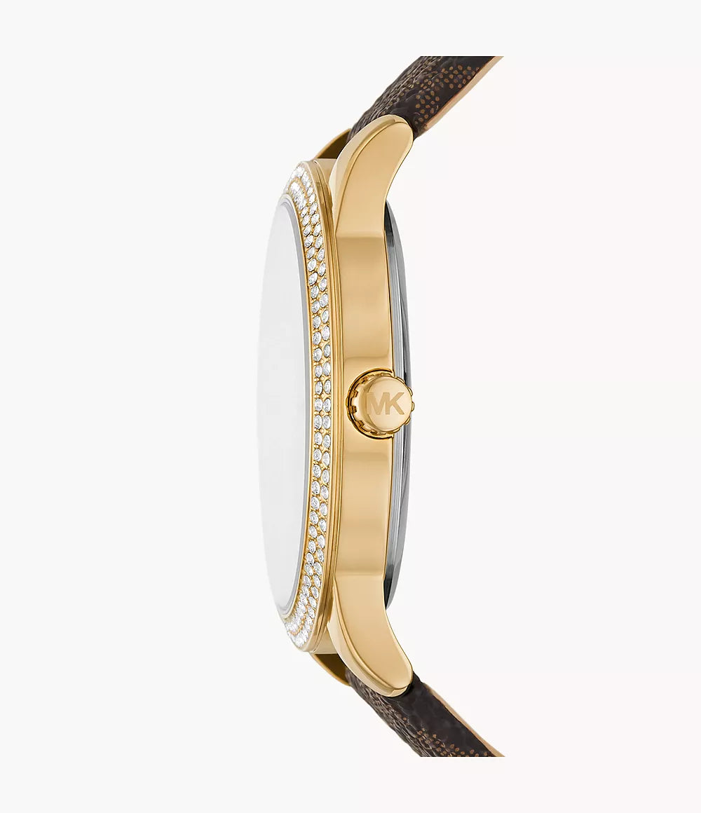 Michael Kors White Dial Leather Strap Ladies Watch - MK6966