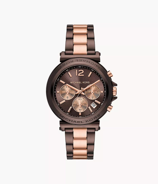 Michael Kors Chronograph Chocolate and Rose Gold Tone Ladies Watch - MK7496