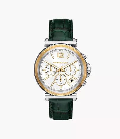 Michael Kors Oversized Maren Silver-Tone and Crocodile Embossed Leather Ladies Watch-MK7498