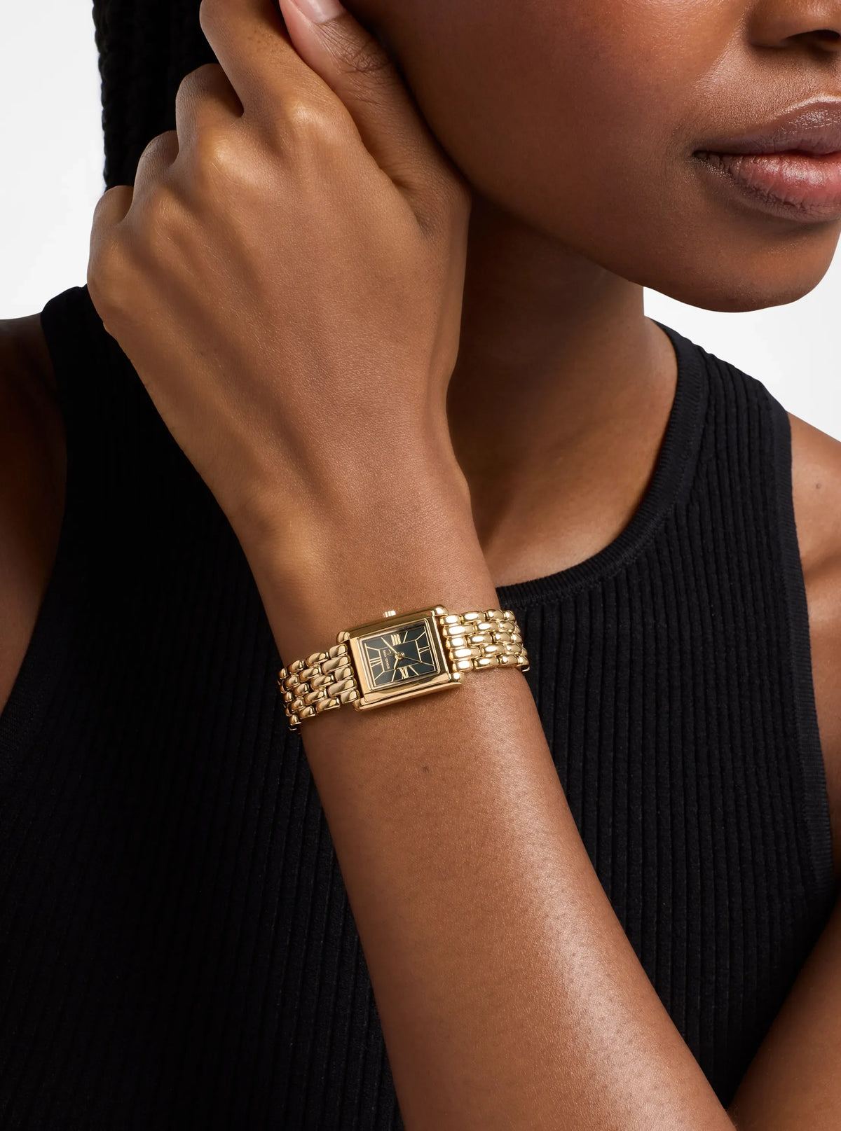 Michael Kors  Noir-Hued Dial Petite Essex Gold-Tone Ladies Watch - MK7632