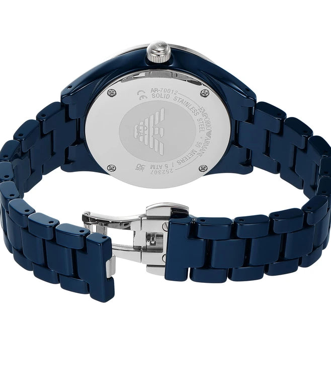 Emporio Armani Three hand blue ceramic ladies watch- AR70012