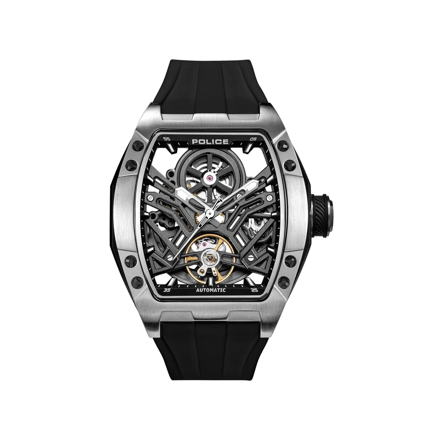 Police Tampa Automatic Black Dial Silicon Strap Men's Watch - PEWGR0082102