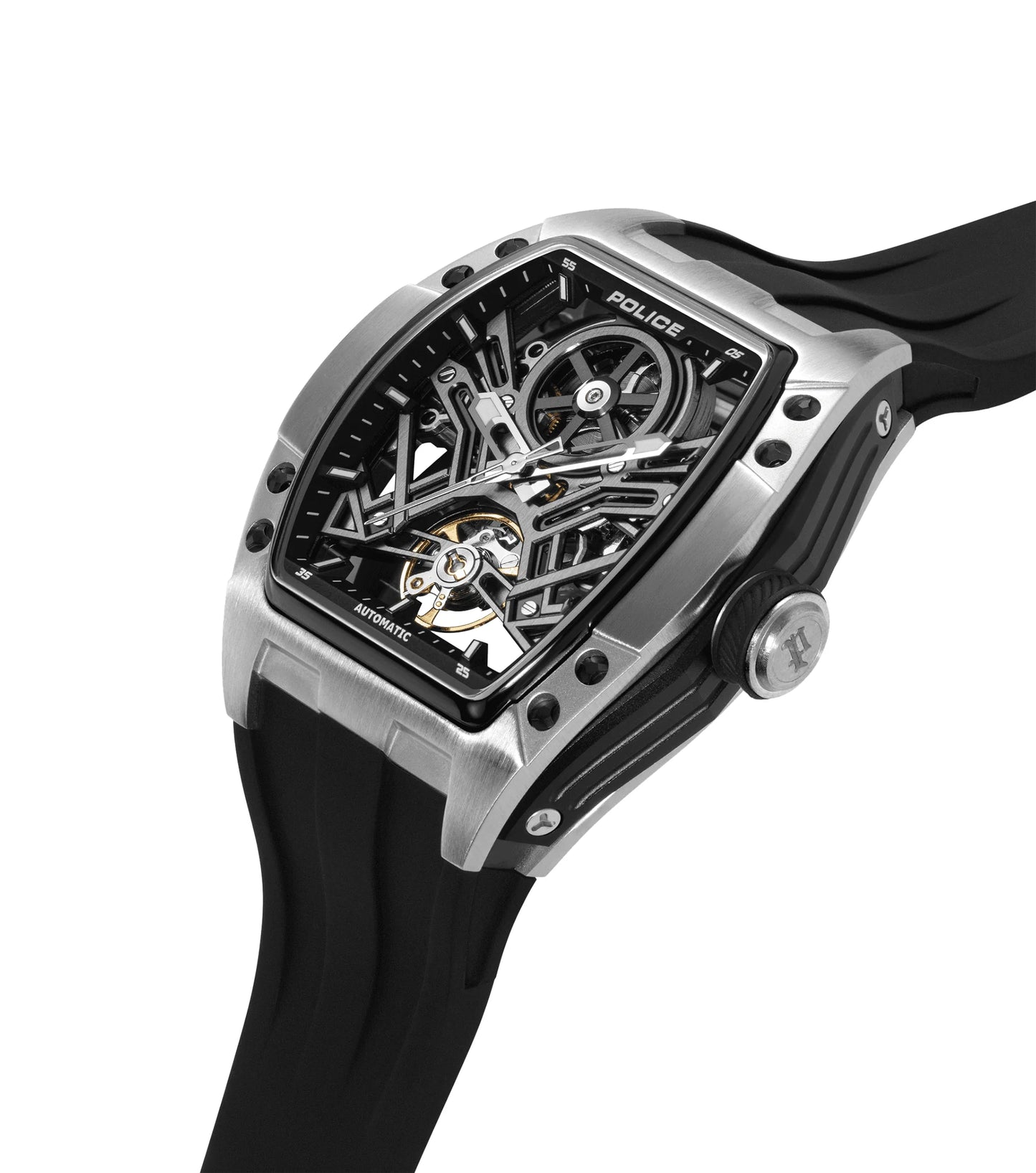 Police Tampa Automatic Black Dial Silicon Strap Men's Watch - PEWGR0082102