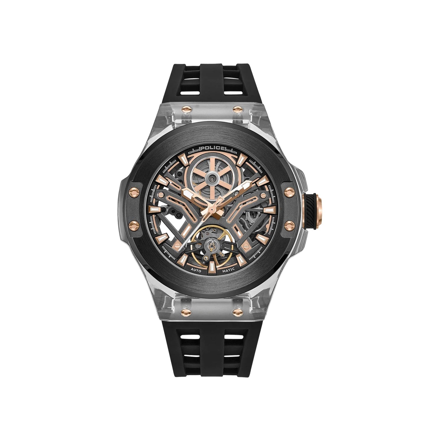 Police Cyclone Automatic Black Dial Silicon Strap Men's Watch - PEWGR0082202