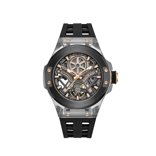 Police Cyclone Automatic Black Dial Silicon Strap Men's Watch - PEWGR0082202