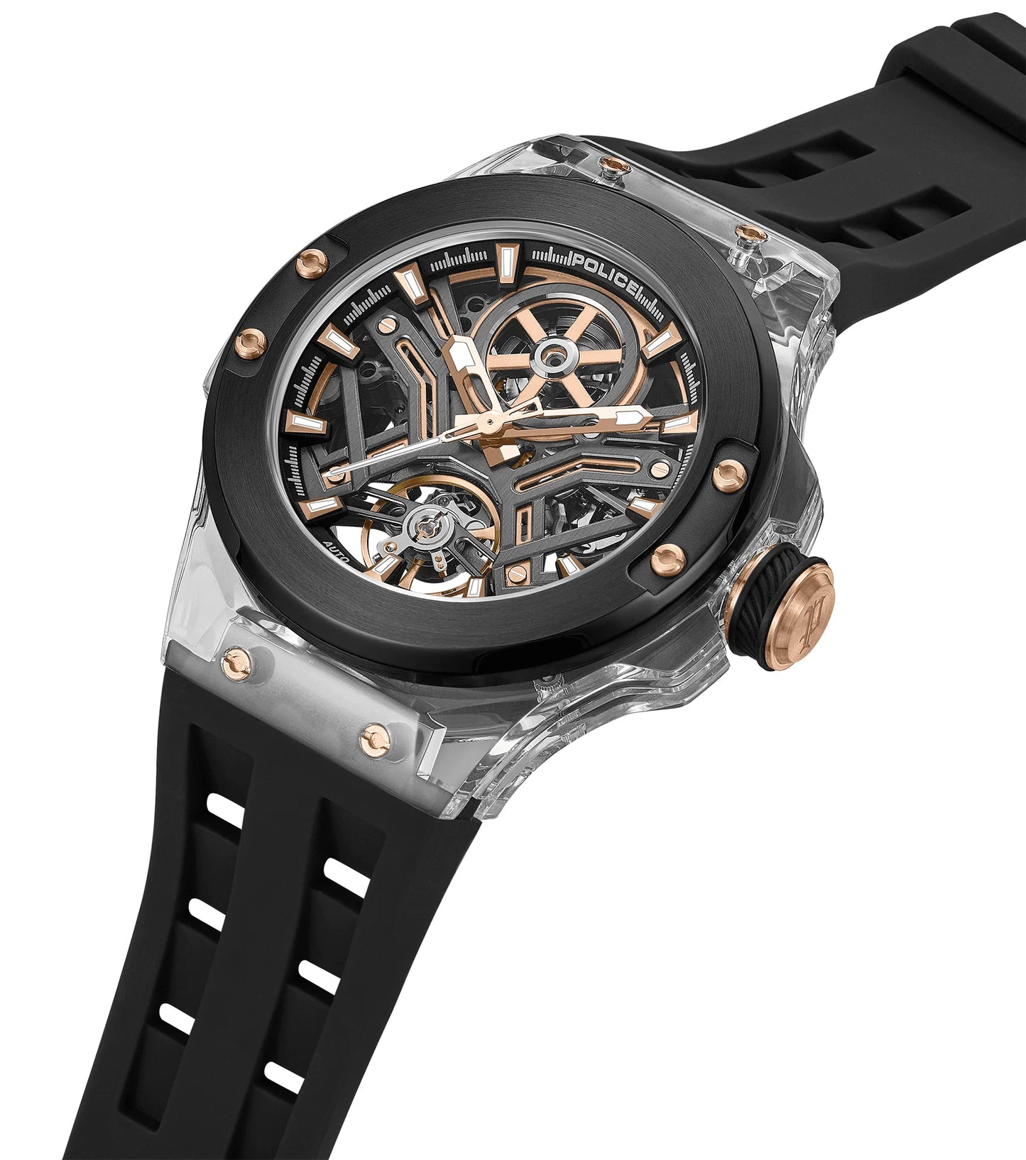 Police Cyclone Automatic Black Dial Silicon Strap Men's Watch - PEWGR0082202