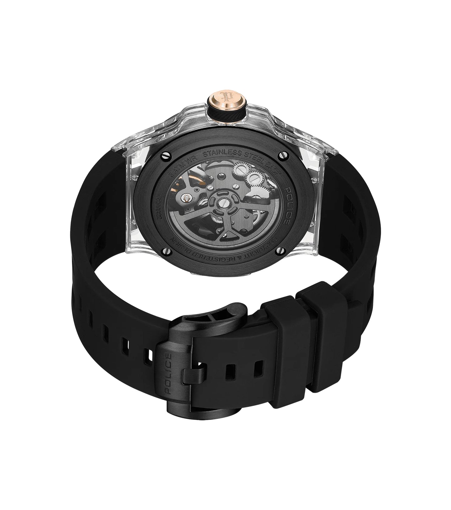 Police Cyclone Automatic Black Dial Silicon Strap Men's Watch - PEWGR0082202