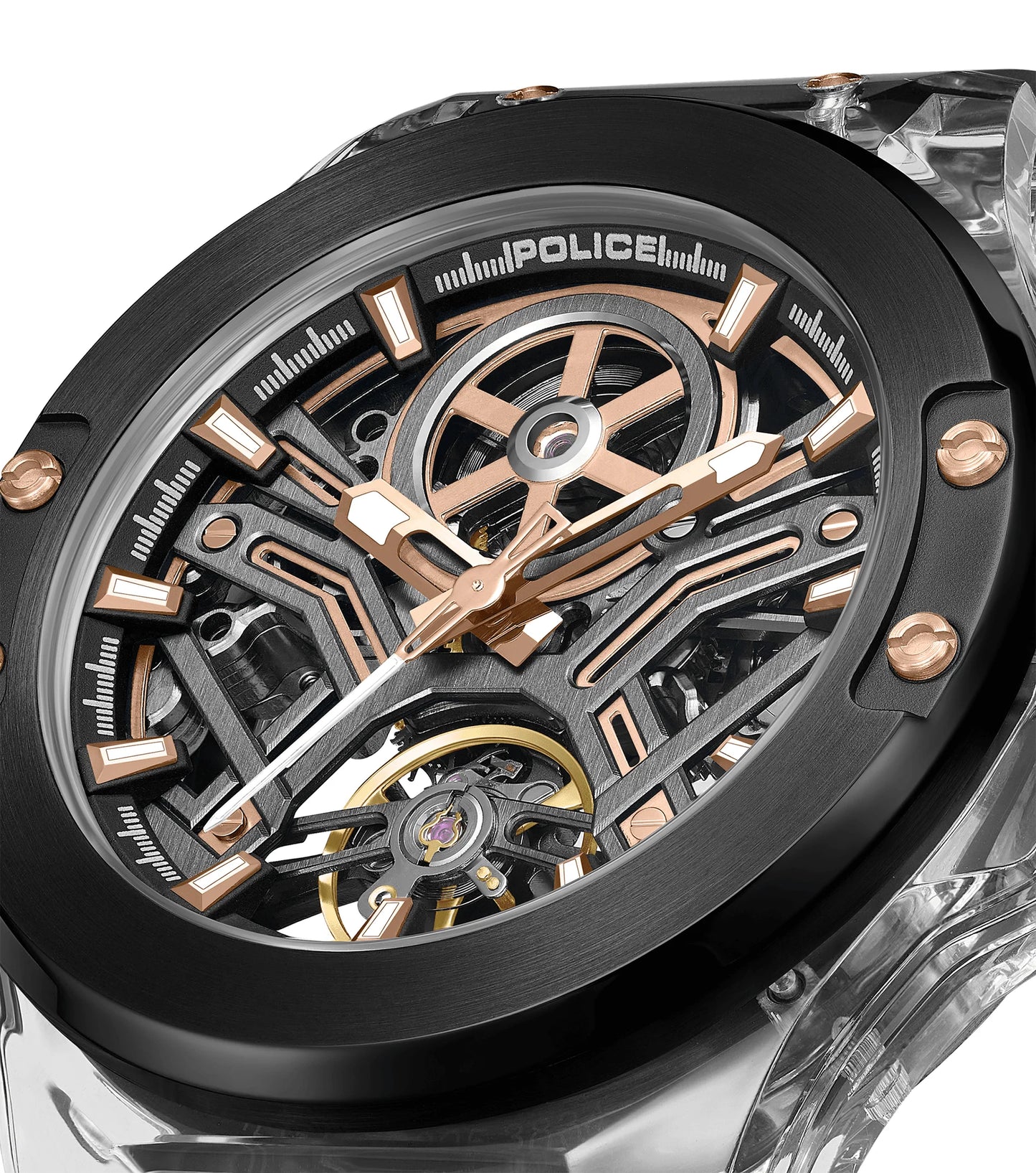 Police Cyclone Automatic Black Dial Silicon Strap Men's Watch - PEWGR0082202