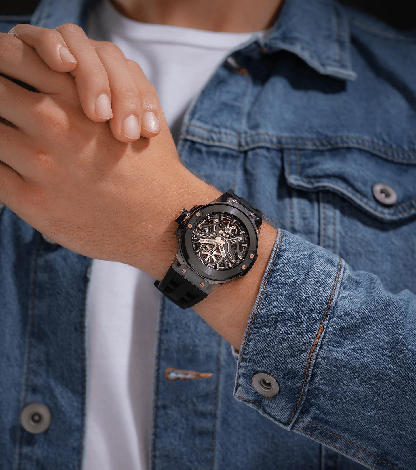 Police Cyclone Automatic Black Dial Silicon Strap Men's Watch - PEWGR0082202