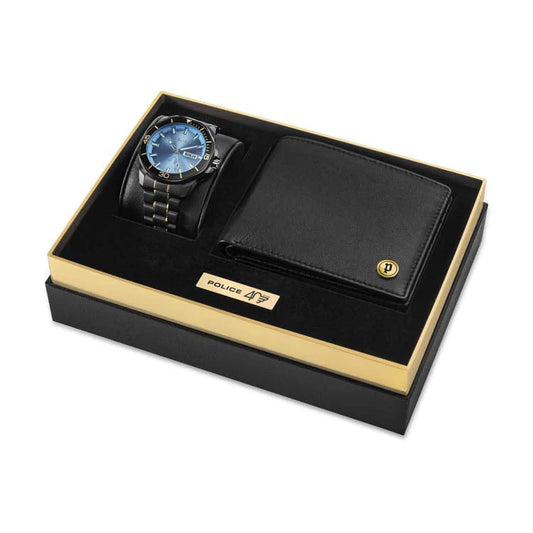 POLICE Blue Tinted Mineral Glass Grey Diel Men's Watch- PEWJH0030301 – SET A