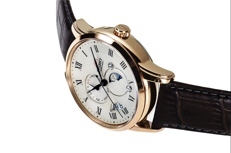 Orient Sun & Moon Ivory Dial Brown Leather Strap Automatic Men's Watch - RA-AK0007S30B