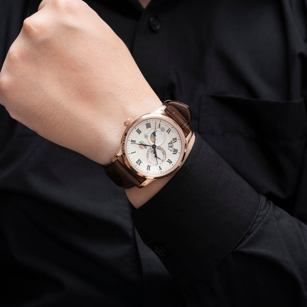 Orient Sun & Moon Ivory Dial Brown Leather Strap Automatic Men's Watch - RA-AK0007S30B