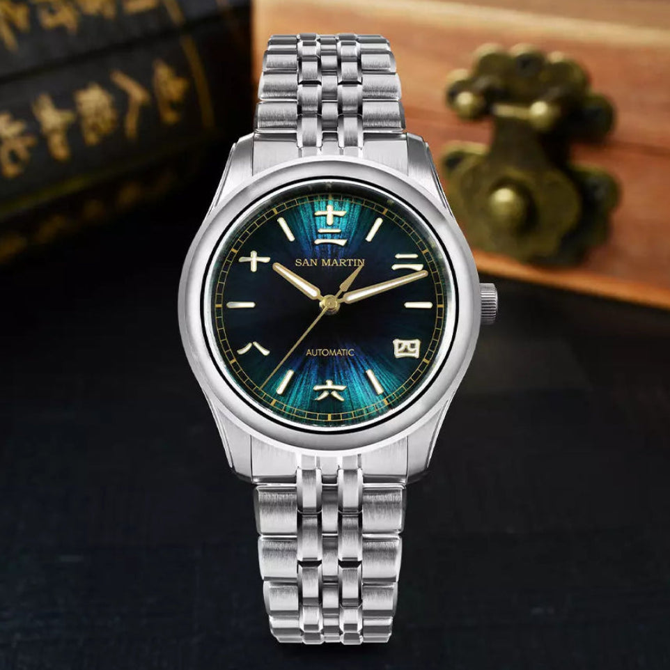 San Martin Blue-Green Dial Men's Watch - SN0144