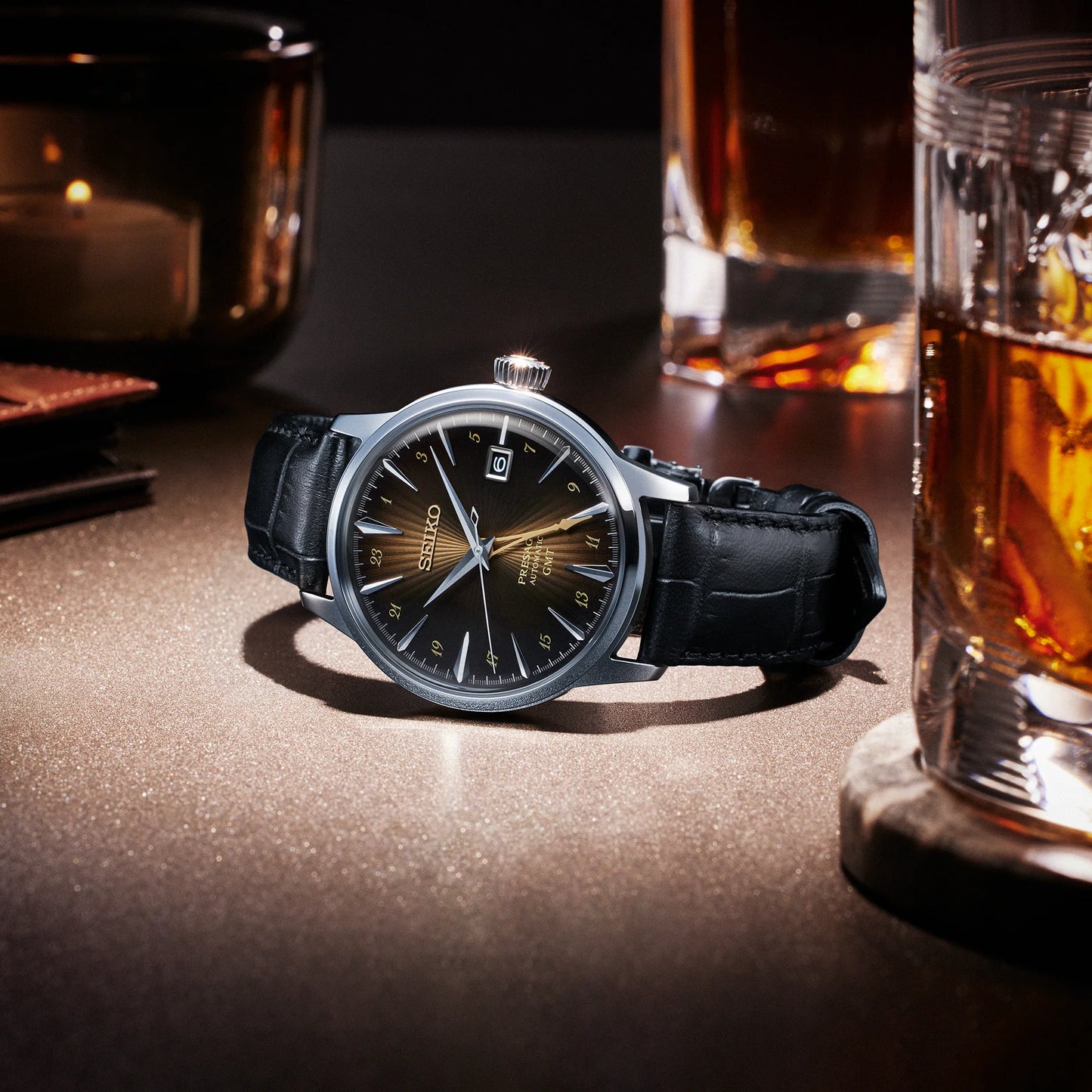 Seiko Presage Cocktail Time GMT Brown Dial Men's Automatic Watch - SSK039