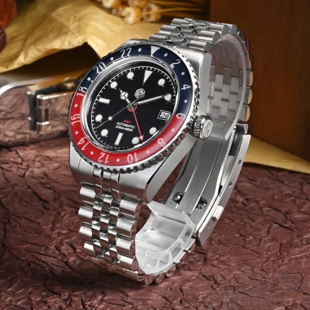 San Martin GMT Black Dial Men's Watch - SN0005-G