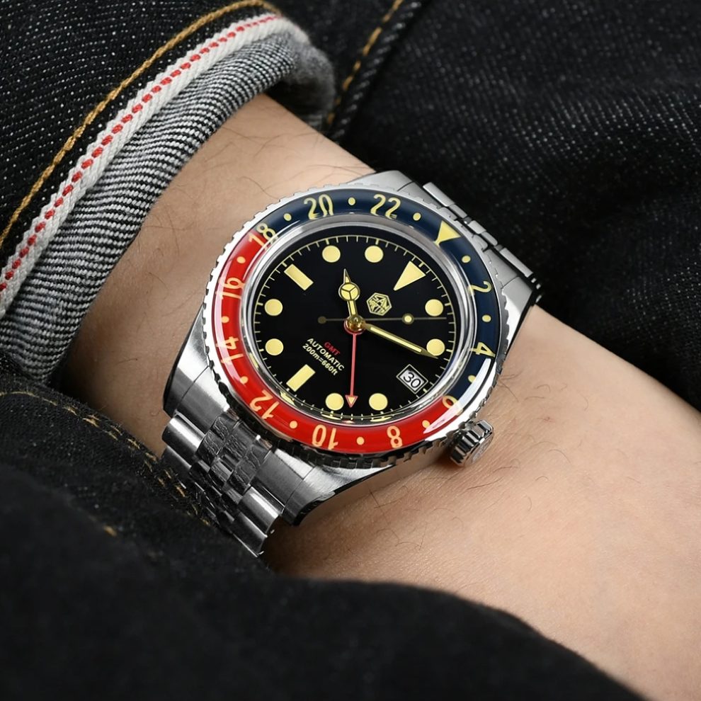 San Martin GMT Black Dial Men's Watch - SN0005-G