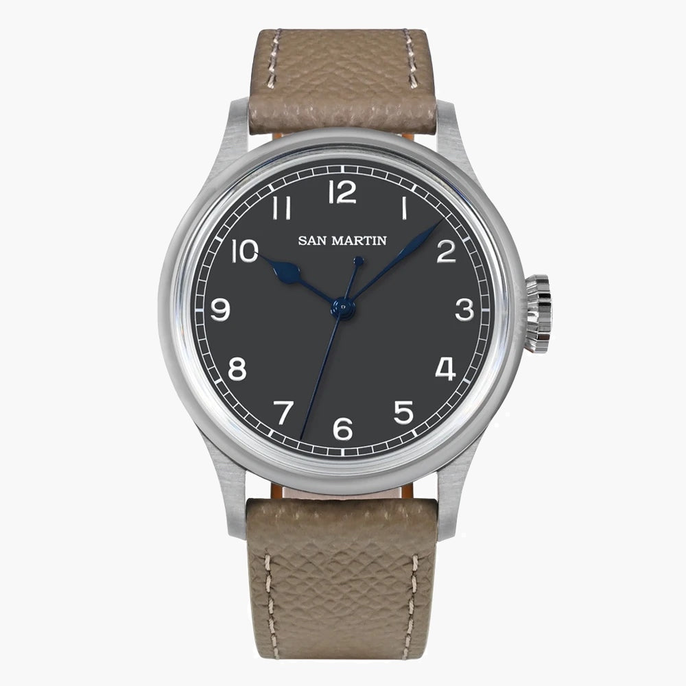 San Martin Grey Black Dial Leather Strap Men's Watch - SN0105-G
