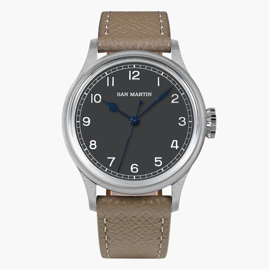 San Martin Grey Black Dial Leather Strap Men's Watch - SN0105-G