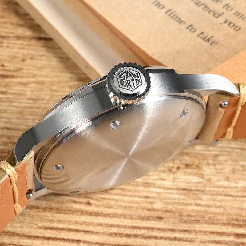 San Martin Grey Black Dial Leather Strap Men's Watch - SN0105-G