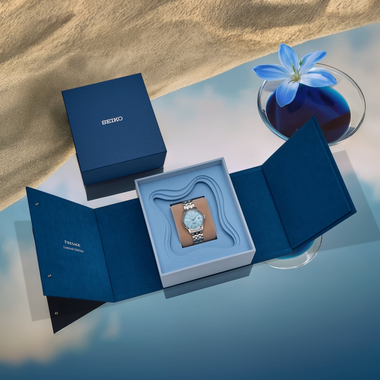 Seiko Presage Cocktail Time Maya Bay Limited Edition Ice Blue Dial Men's Watch - SRPM01J